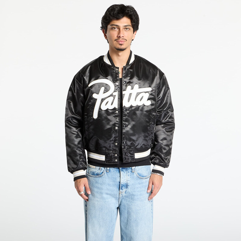 Bunda Patta Script Logo Satin Varsity Jacket UNISEX Black M 65720324