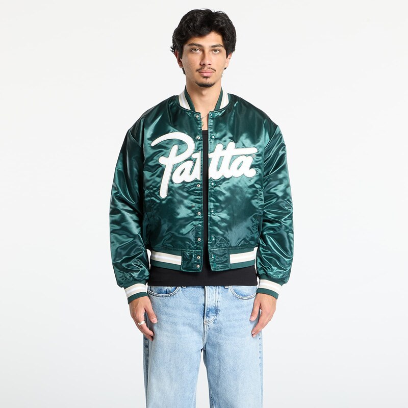 Bunda Patta Script Logo Satin Varsity Jacket UNISEX Bistro Green L 65720292