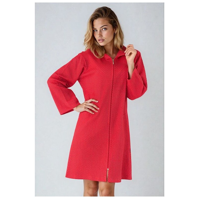 Wanmar Dámsky bavlnený župan Azalka červený so zipsom 12916391