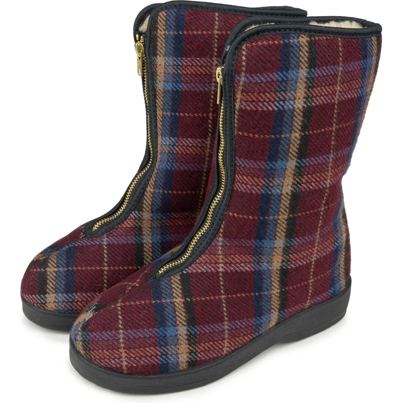 Vlnka Dámske kapce z ovčej vlny na zips káro vínová veľkosti obuvi - 65857274