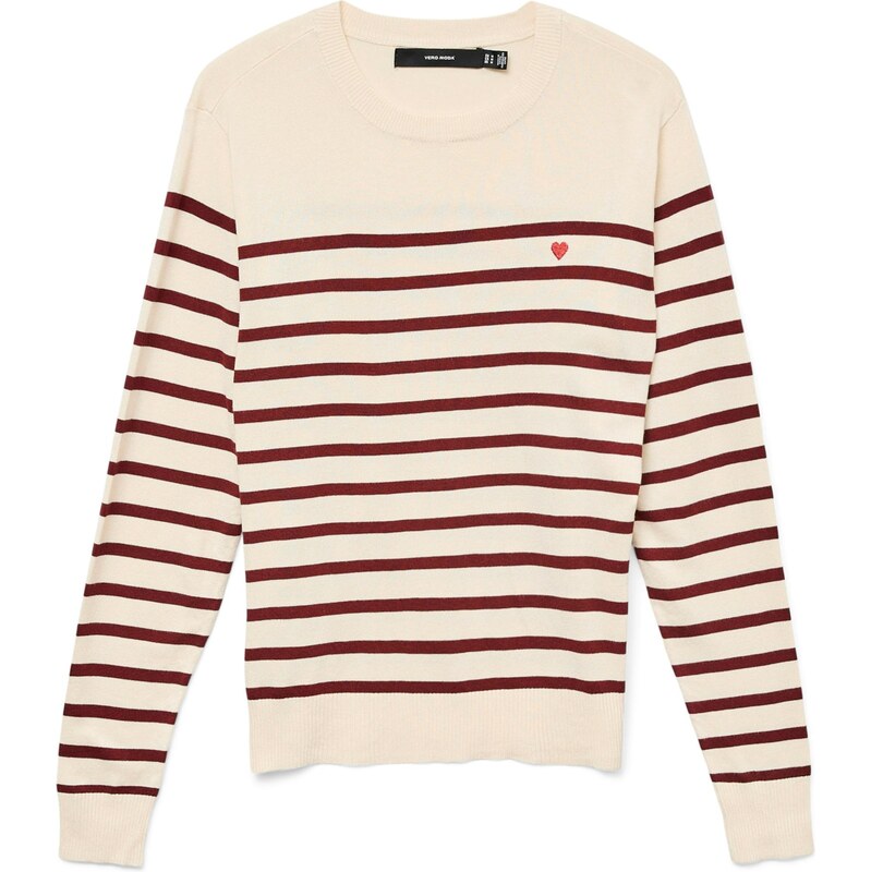 VERO MODA Sveter VMDORY krémová / vínovo červená 65883270