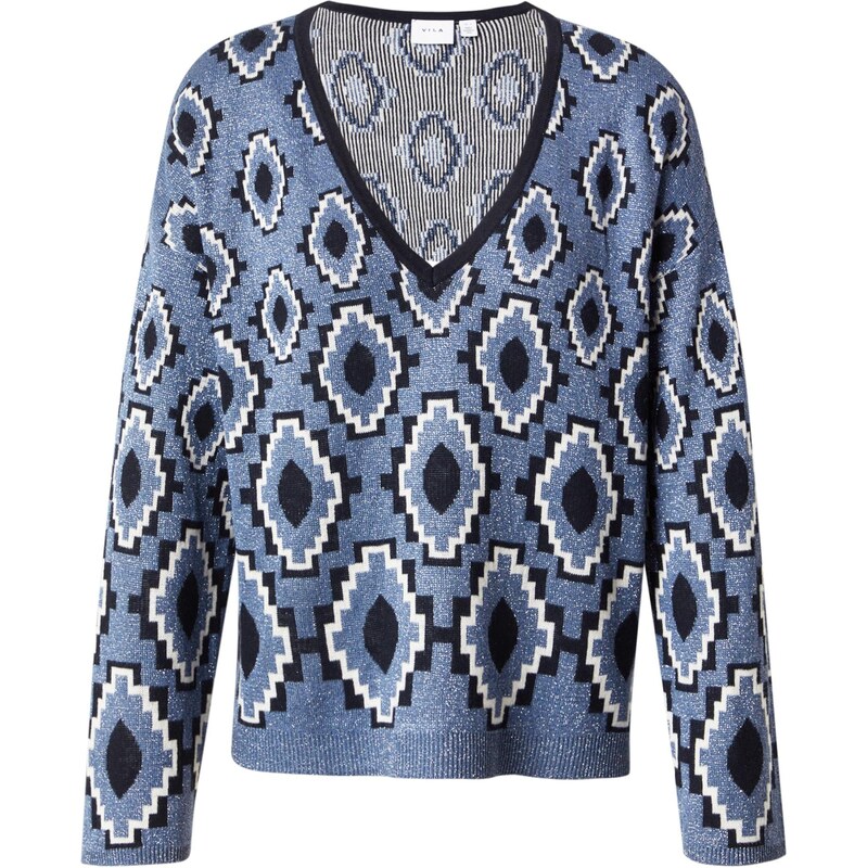 VILA Sveter VISTREY indigo / čierna / biela 65888888