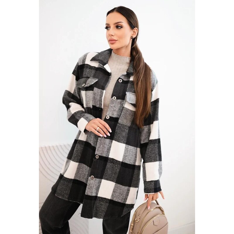 MladaModa Károvaná mikinová košeľa model 9007 grafitová 65727625