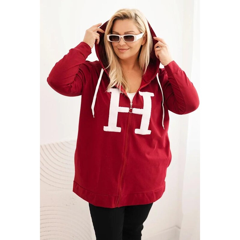 MladaModa Bavlnená oversize mikina so zipsom a kapucňou a písmenom H 65727631