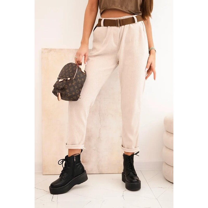 MladaModa Nohavice s opaskom a vreckami model 52293-5 béžové 65727655