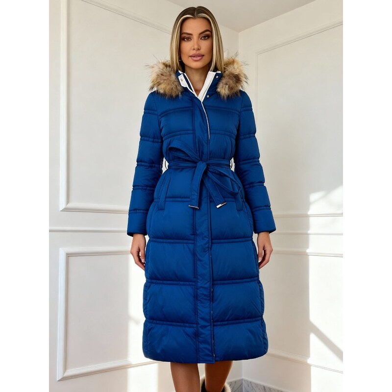 Due Linee Dámská delší bunda s mývalovcem modrá 65628073