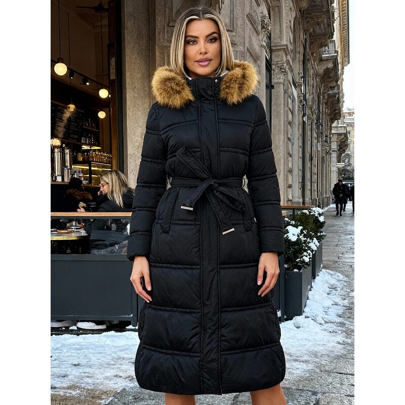 Due Linee Dámská delší bunda s mývalovcem černá 65628072