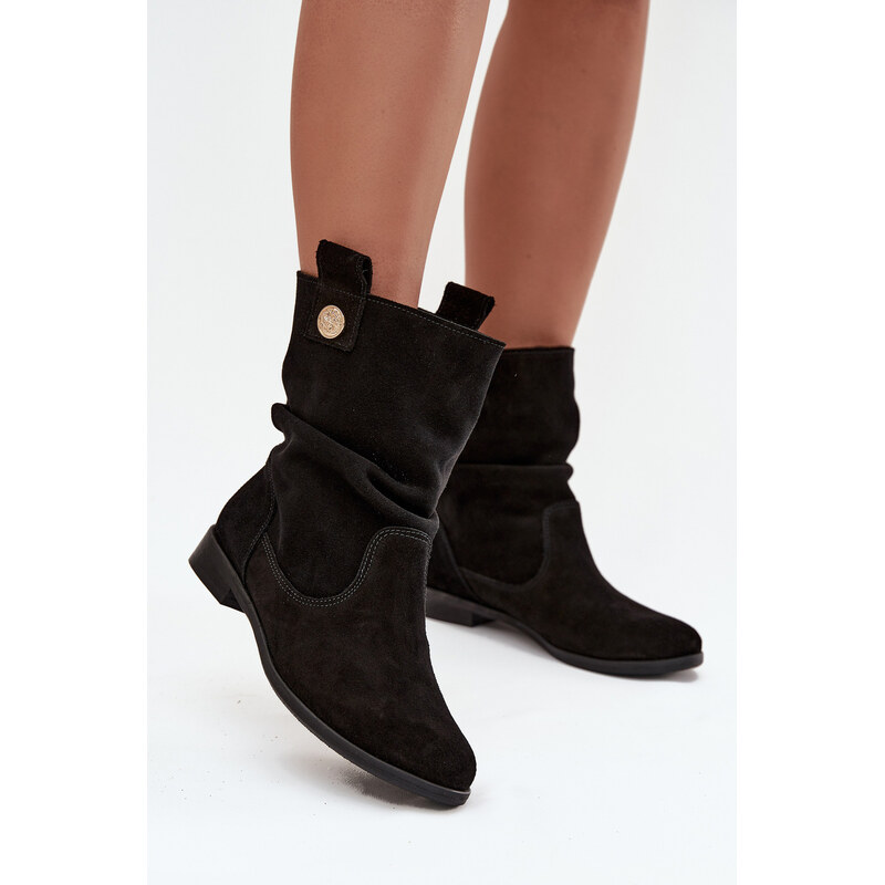 Kožené semišové dámske čižmy s žebrováním zateplené Zazoo 4210 Čierne 65927829