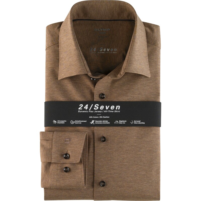 Pánska hnedá Flex Jersey košeľa OLYMP modern fit 65728545