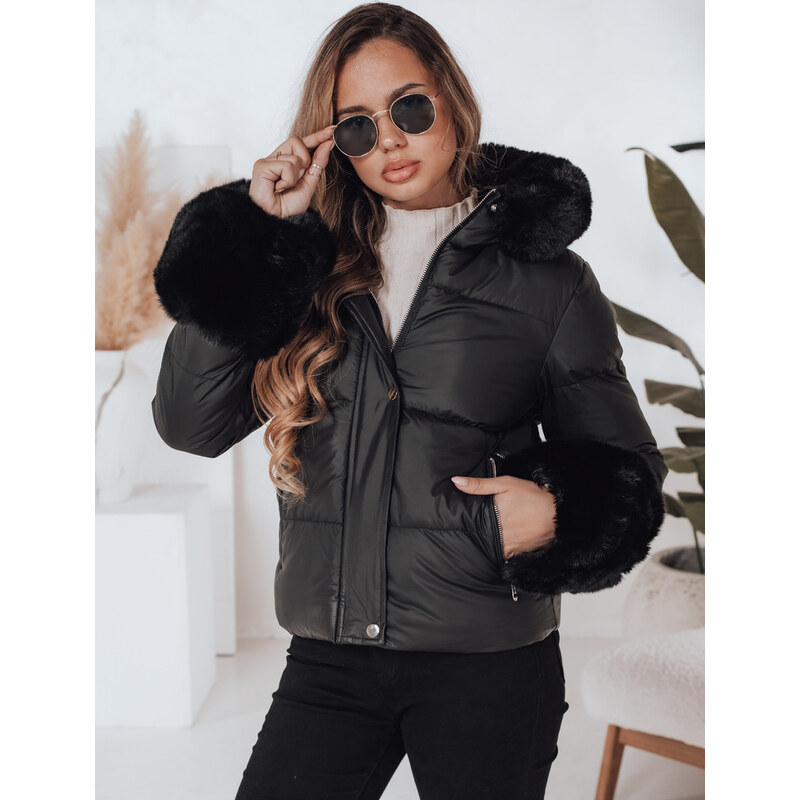 BASIC Čierna dámska bunda krátkeho strihu YOUWARM s kožúškom TY5006 65729807