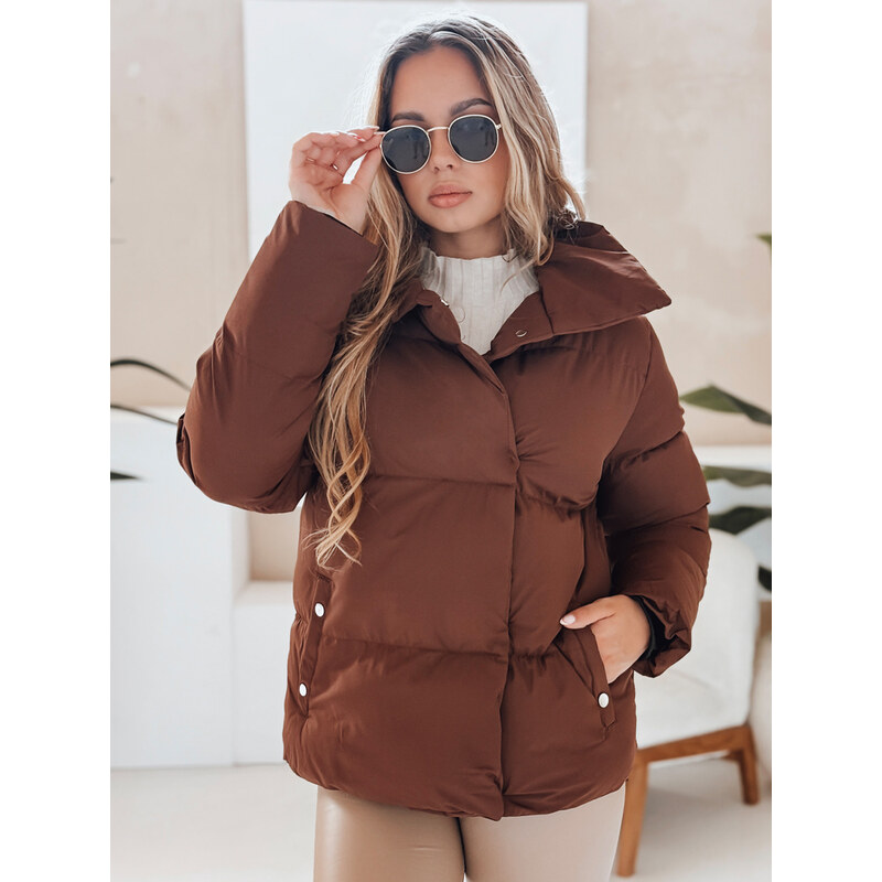 BASIC Hnedá dámska prešívaná bunda s golierom LARO TY4958 65729816