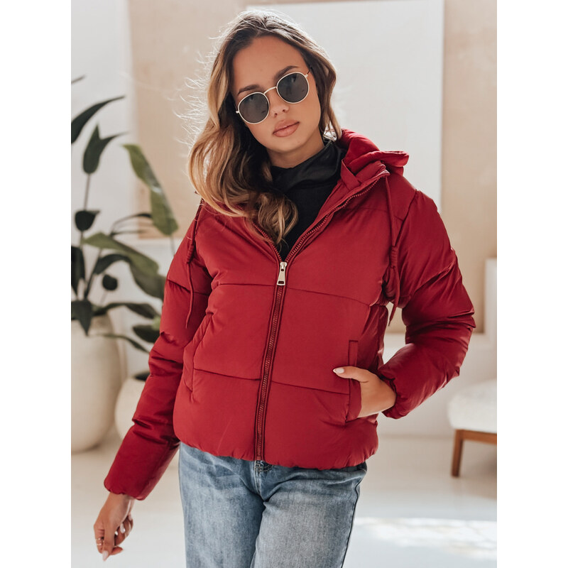 BASIC Vínová dámska krátka prešívaná bunda s kapucňou GLAMVO TY4949 65729819