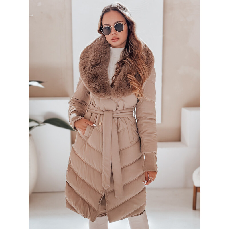 BASIC Svetlobéžová dámska prešívaná zimná bunda s kožúškom TY5077 65729864