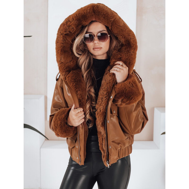 BASIC Hnedá dámska zimná koženková bunda TY5129 65729867