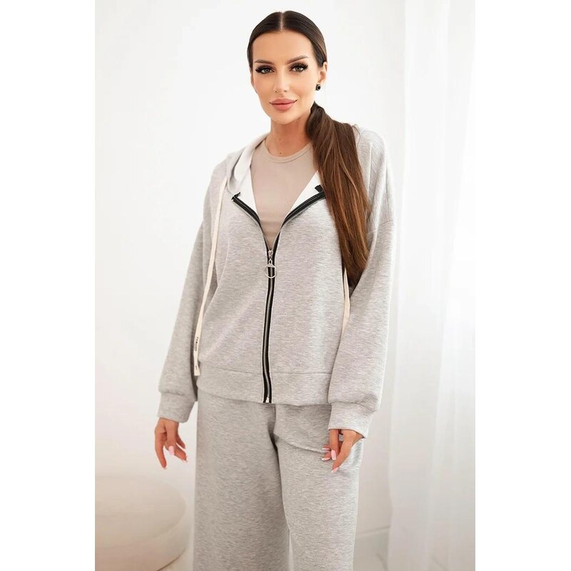 MladaModa Tepláková súprava so širokými nohavicami a mikinou na zips 65780884