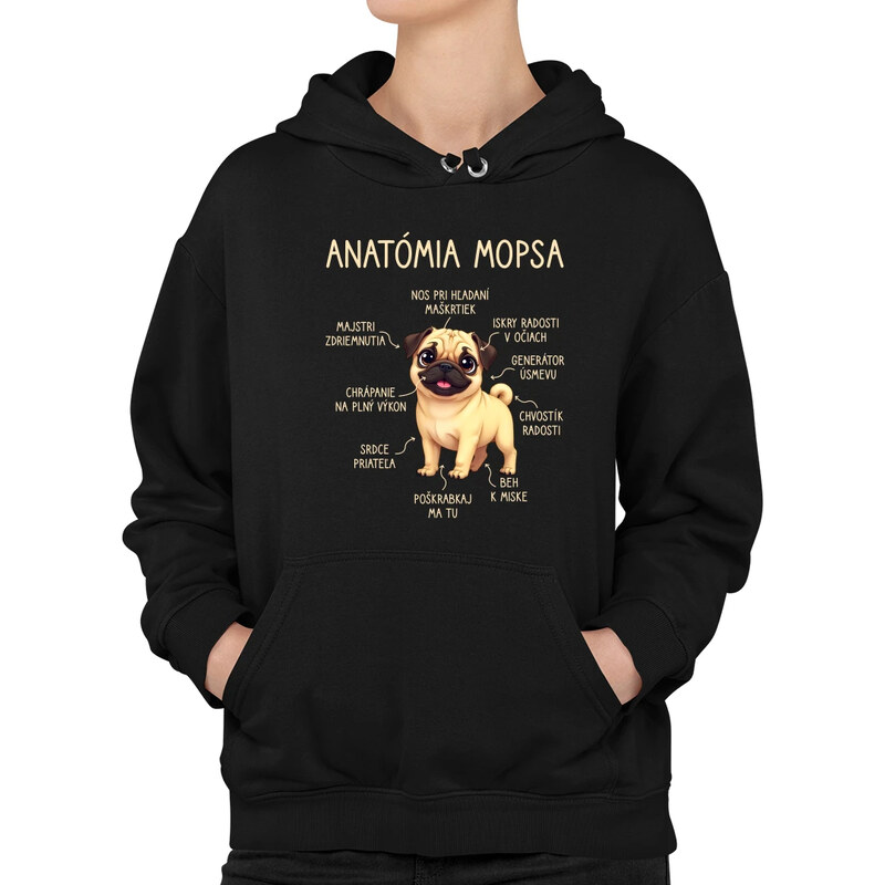 E-shop Garibald Anatómia mopsa - dámska mikina s potlačou