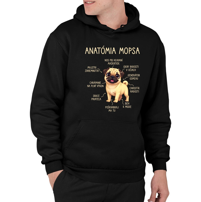 E-shop Garibald Anatómia mopsa - pánska mikina s potlačou