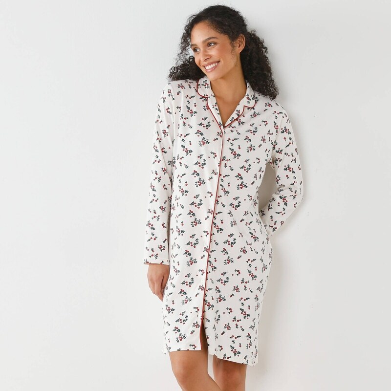 Nočná košeľa na gombíky s potlačou cezmíny ražná/čerešňová 036 58509294