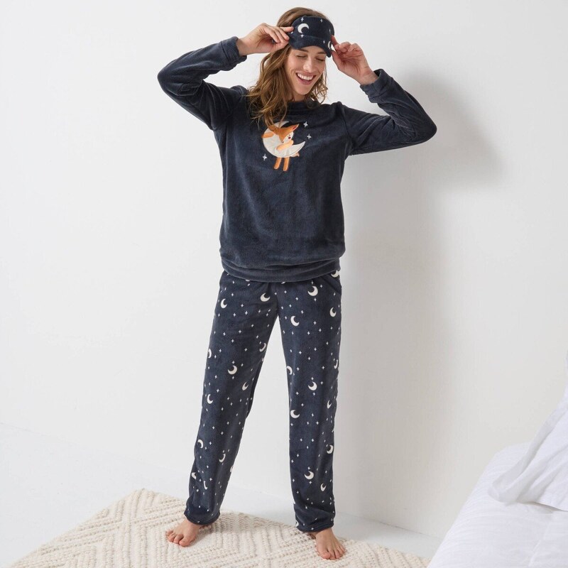 Fleecové pyžamo s motívom srnčeka, dlhými rukávmi a zladenou maskou na 65772258