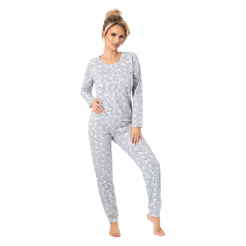 Donna Dámske bavlnené pyžamo Bunny dlhé sivé 65763043