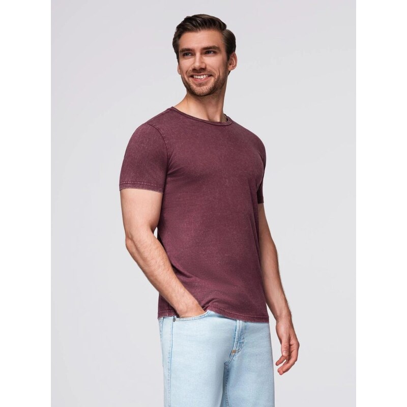 Ombre Clothing Bordové pánske tričko s vypraným vzorom V3 TSWT-0116 65763211