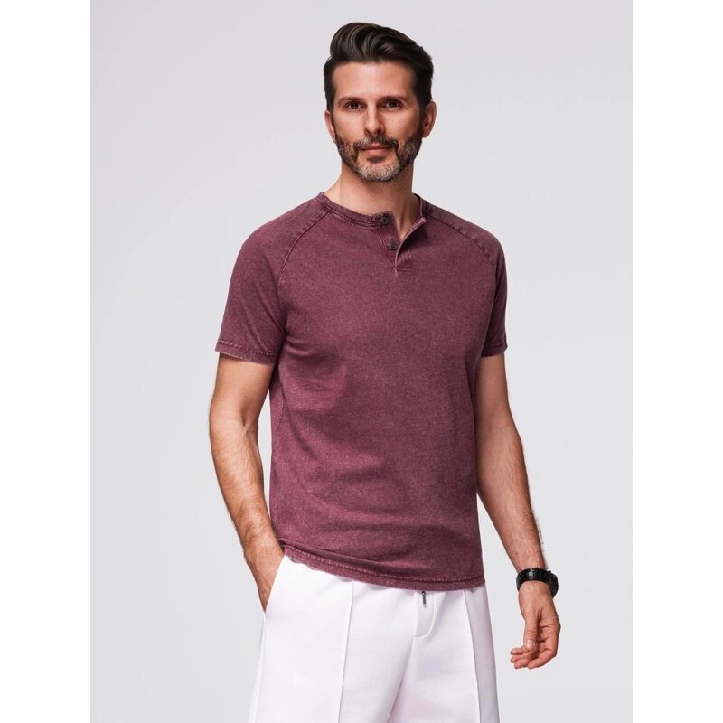 Ombre Clothing Vínové tričko s vypraným vzorom na gombíky V3 TSWT-0150 65763214