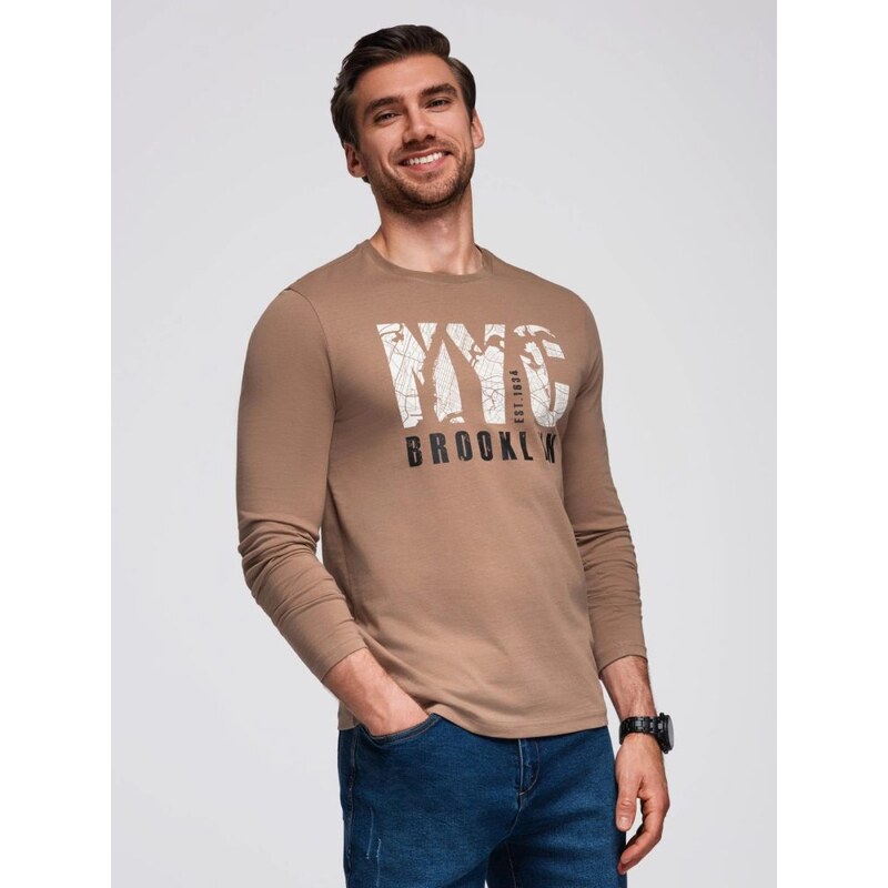 Ombre Clothing Pánske hnedé tričko s výrazným nápisom V1 LSPT-0131 65763218