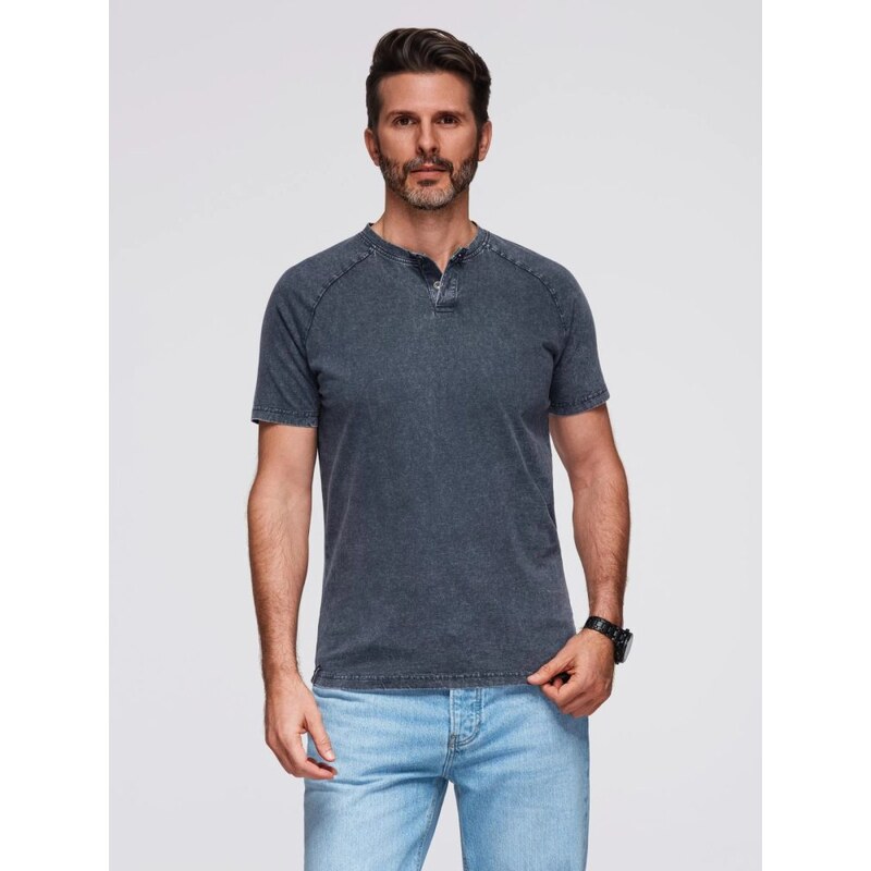 Ombre Clothing Tmavomodré tričko s vypraným vzorom na gombíky V2 TSWT 65763213