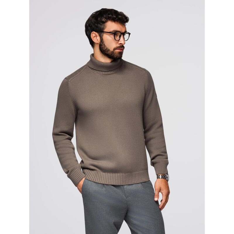 Ombre Clothing Pánsky pletený rolák v šedo-hnedej farbe V1 SWTN-0163 65763216