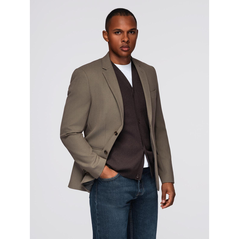 Ombre Mens elegant SLIM FIT jacket with rayon - olive 64788964
