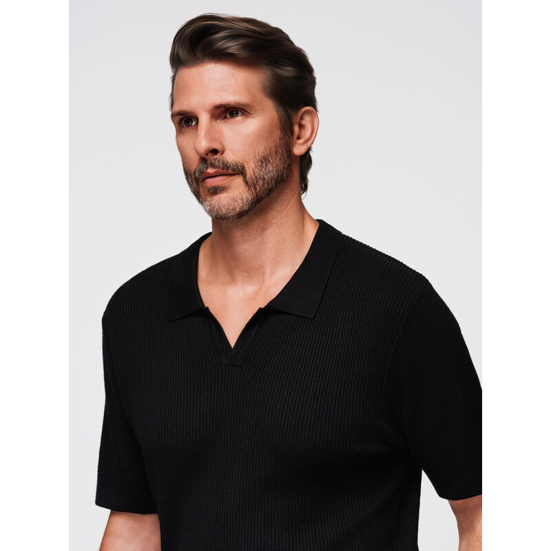 Ombre Mens buttonless polo shirt with open collar - black 64794237