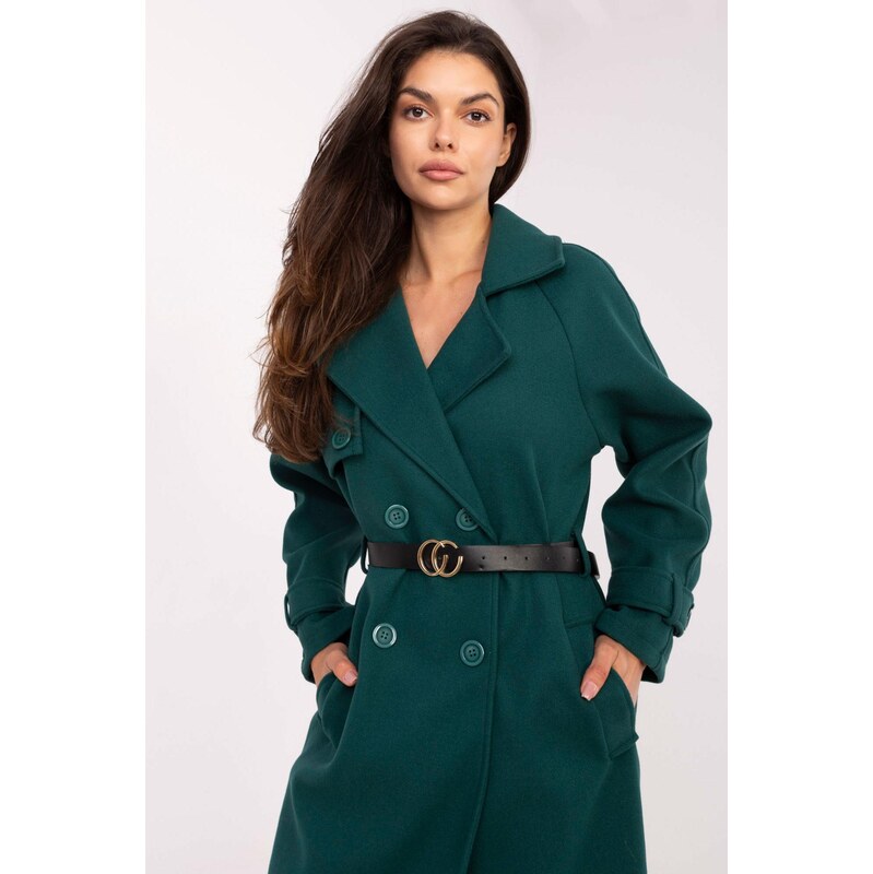 MladaModa Dvojradový kabát s opaskom model 71284 zelený 65764738