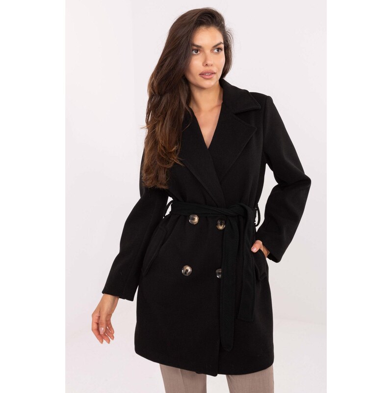 MladaModa Trenčkot s viazaním v páse model 59085 čierny 65764740