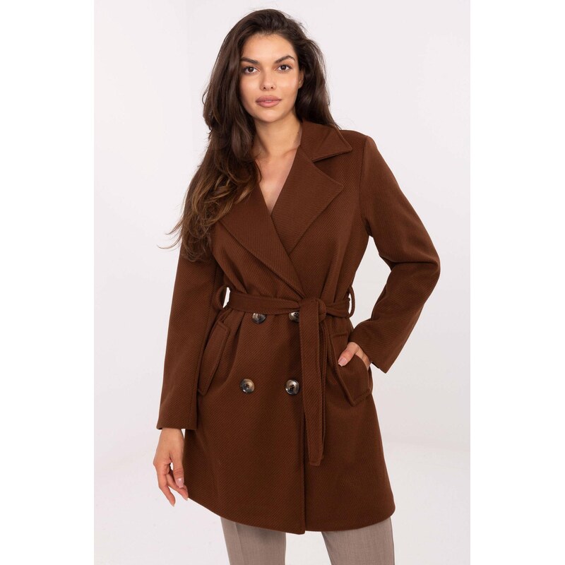 MladaModa Trenčkot s viazaním v páse model 59085 hnedý 65764744