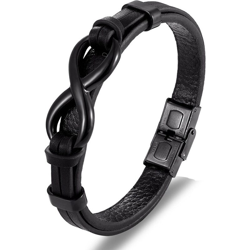 Kožený čierny náramok Infinity 65764958