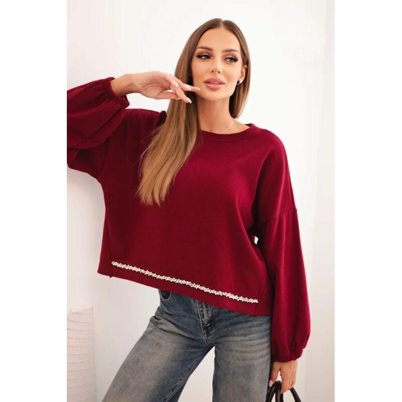 MladaModa Mikina s ozdobným zakončením dole model 92581 bordová 65626431
