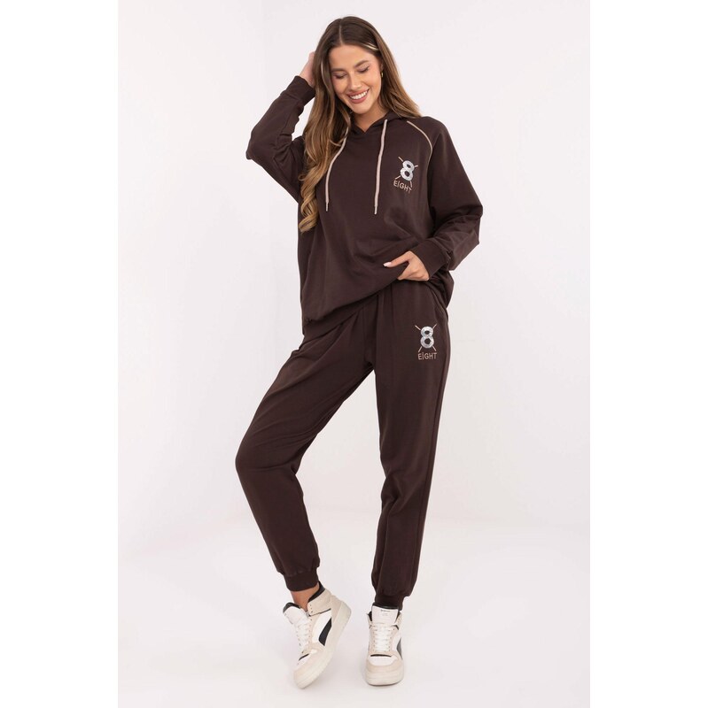 MladaModa Tepláková súprava s aplikáciou zo zirkónov model 88422 hnedá 65780813