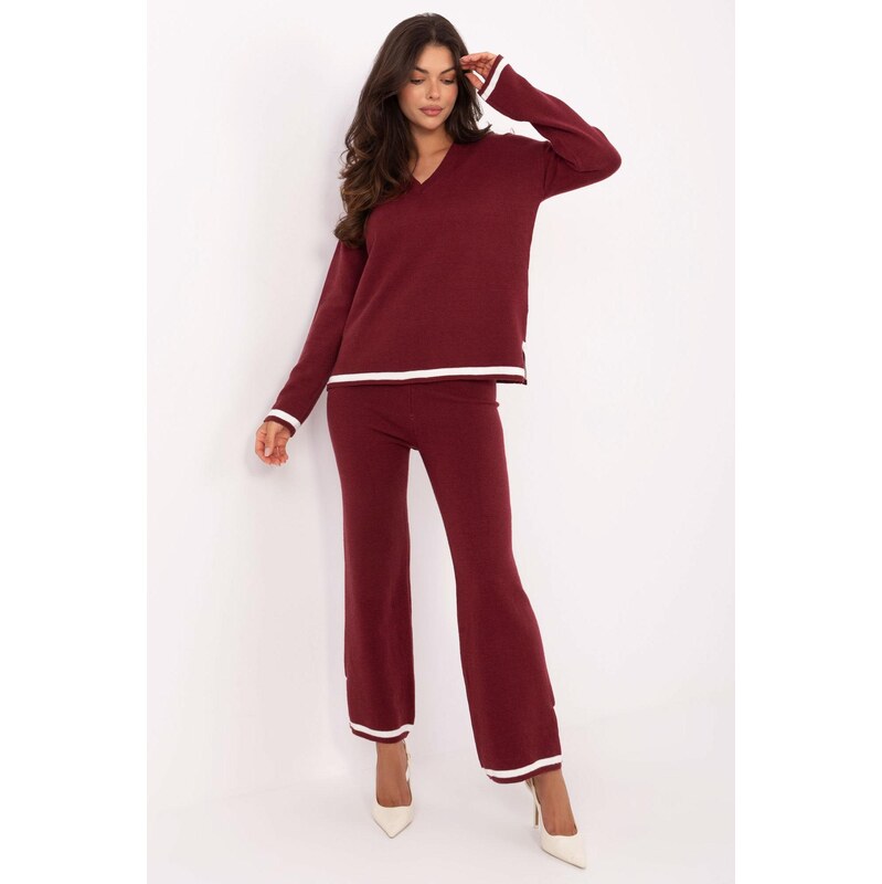 MladaModa 2-dielna elegantná svetrová súprava model 06266 bordová 65780830
