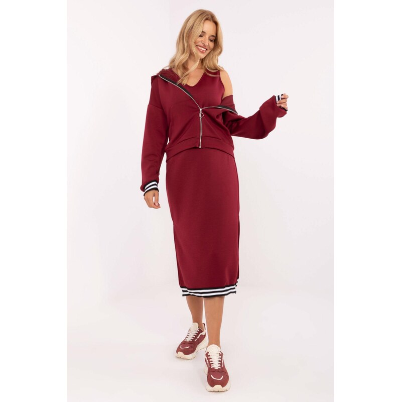 MladaModa Súprava midi šiat a mikiny model 71964 bordová 65780851