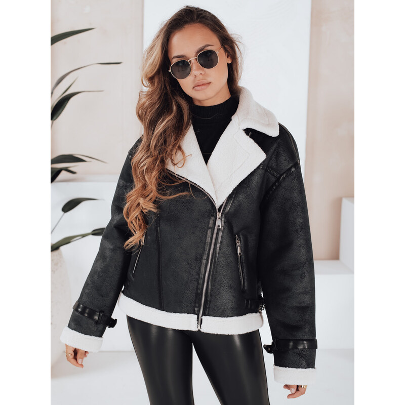 BASIC Čierna dámska koženková bunda s kožušinou TY5125 65768629