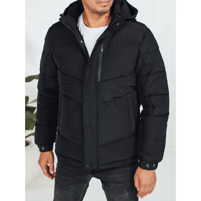 BASIC Čierna pánska prešívaná zimná bunda s odnímateľnou kapucňou 65768634