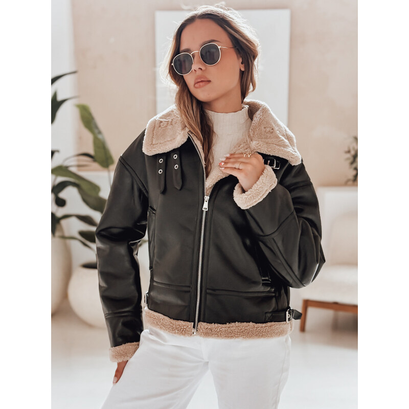 BASIC Čierna dámska zateplená koženková bunda SHEREB TY4756 65768636
