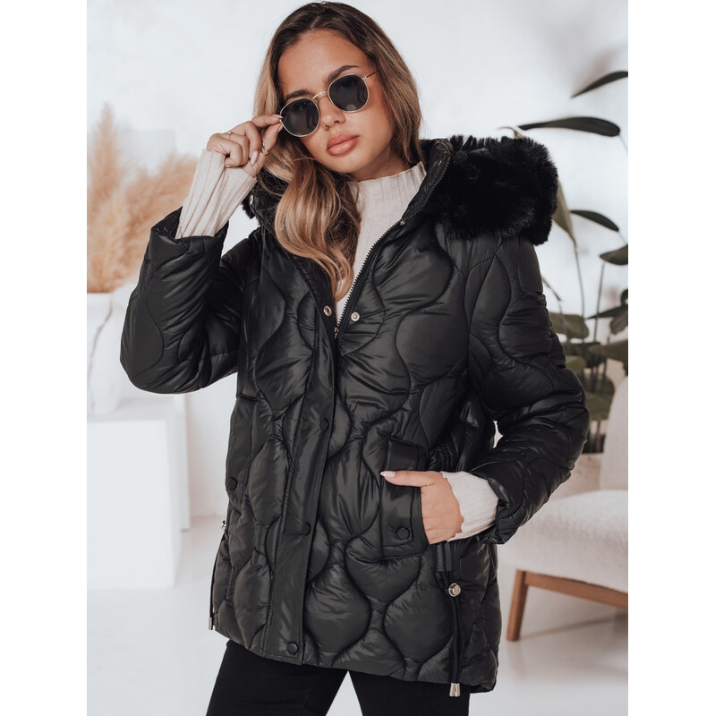 BASIC Dámska zimná čierna prešívaná bunda LUMORE s kapucňou TY5016 65768693