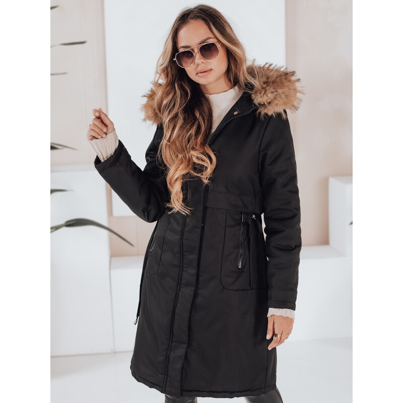 BASIC Dámska čierna zimná parka s hnedou kožušinou TY5115 65768702