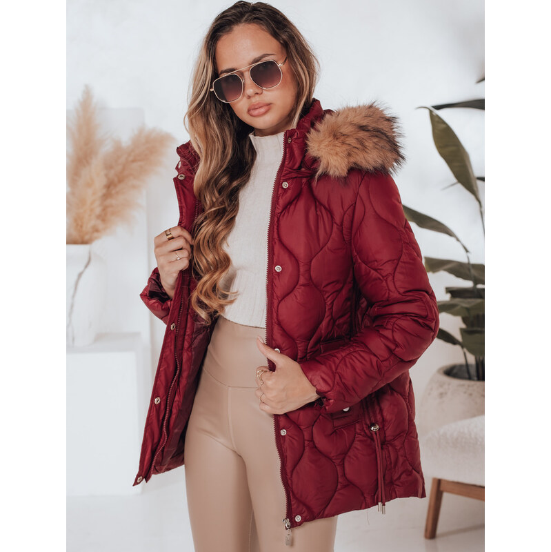 BASIC Dámska zimná vínová prešívaná bunda LUMORE s kapucňou TY5014 65768694