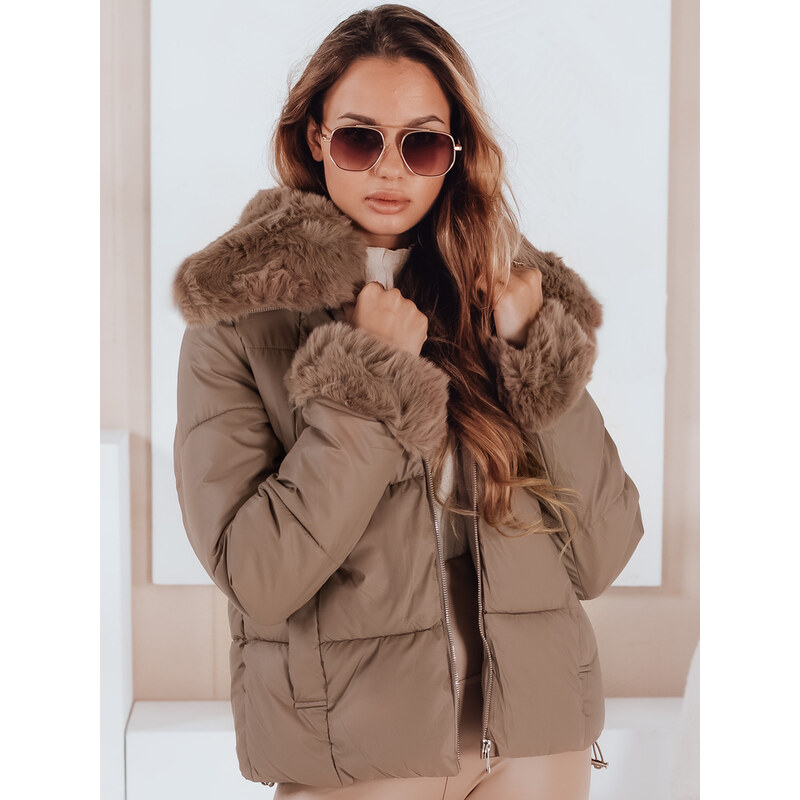 BASIC Camel dámska štýlová prešívaná bunda s ozdobnou kožušinou TY5069 65768713