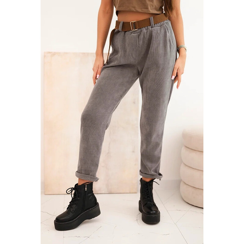 K-Fashion Dámske tmavosivé nohavice so šnúrou a opaskom 65768195