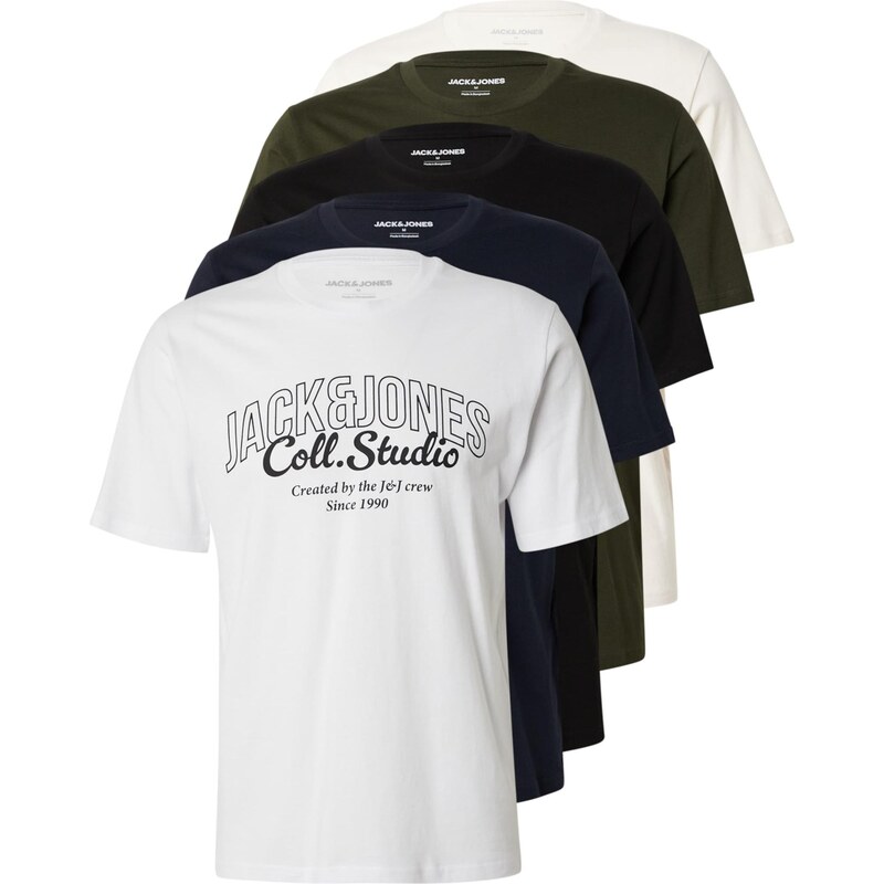 JACK & JONES Tričko JJMAKOTO béžová / námornícka modrá / kaki / čierna 65774754