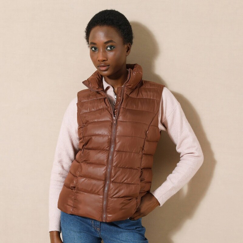 Nepremokavá prešívaná vesta na zips čokoládová 038 Blancheporte 56607686