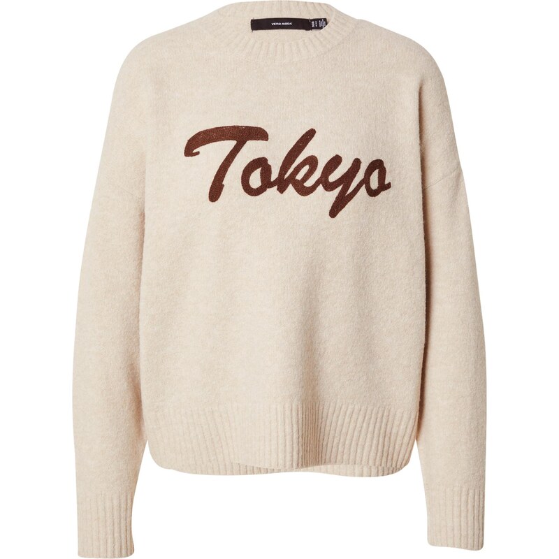 VERO MODA Sveter VMBoom krémová / hnedá 65893591